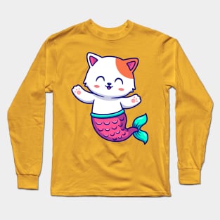 Cute Cat Mermaid Cartoon Long Sleeve T-Shirt